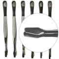 Curved Spade Tip Nickel Tongs - 4 3/4"
