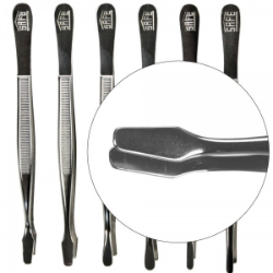 Curved Spade Tip Nickel Tongs - 4 3/4"