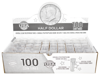 Round Coin Tube-Half-Dollar, 100/box