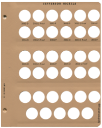 Jefferson Nickels with Proof Replacement Page 6 2002-D to 2005-S Pr.