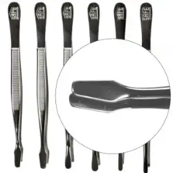 Curved Spade Tip Nickel Tongs - 4 3/4"