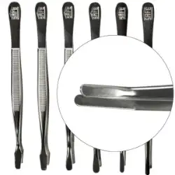 Curved Narrow Tip Nickel Tongs - 4 3/4"