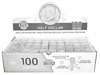 Round Coin Tube-Half-Dollar, 100/box