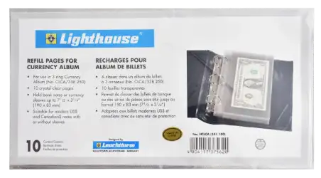 Refill Pages for Lighthouse Classic Single Pocket Currency Album - HCLCA