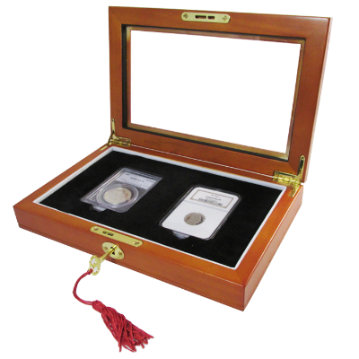 Wood Glass-Top Display Slab Box with Latch and Key - 2 Slab Universal