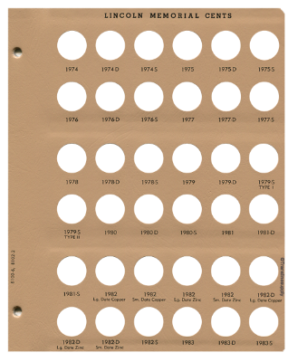 Lincoln Cents with Proof Replacement Page 1974-1983-S