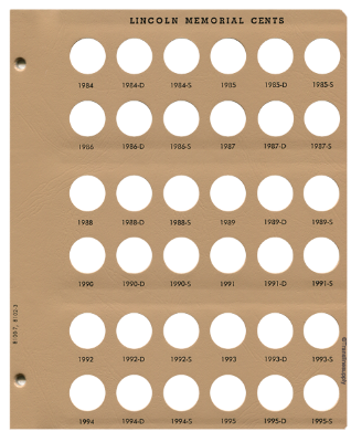 Lincoln Cents with Proof Replacement Page 7 1984-1995-S