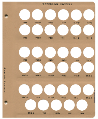 Jefferson Nickels Replacement Page 1938-1949
