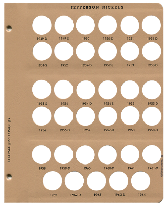 Jefferson Nickels Replacement Page 2 1949D - 1964
