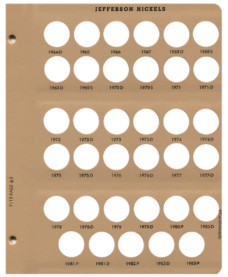 Jefferson Nickels Replacement Page 3 1964D - 1983