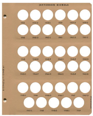 Jefferson Nickels with proof Replacement Page 1 1938-P - 1949-P