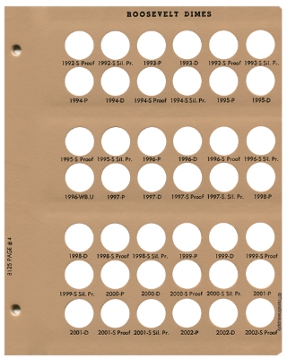 Roosevelt Dimes with Proof Replacement Page 4 1992-S Pr.-2002-S Pr.