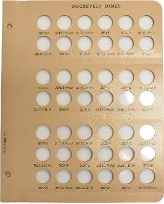 Roosevelt Dimes with Proof Replacement Page 6 2013 D-2023 S Pr