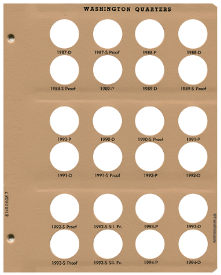 Washington Quarters with Proof Replacement Page 7 1987-D-1994-D