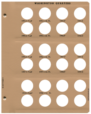 Washington Quarters with Proof Replacement Page 8 1994-S Pr.-1998-S Sil. Pr.