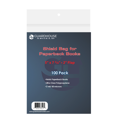 Shield Bag for Paperback Books  5 x 7 3/8 + 2" Flap