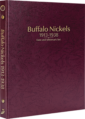 Buffalo Nickels 1913-1938, Date & Mintmark Set P, D & S (Burgundy)