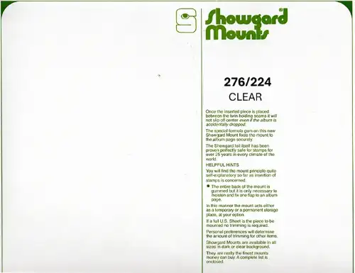 276/224 Showgard Mounts for Souvenir Sheets (Clear)