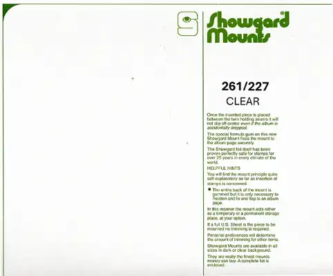 261/227 Showgard Mounts for Souvenir Sheets (Clear)