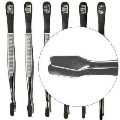 Curved Spade Tip Nickel Tongs - 4 3/4"