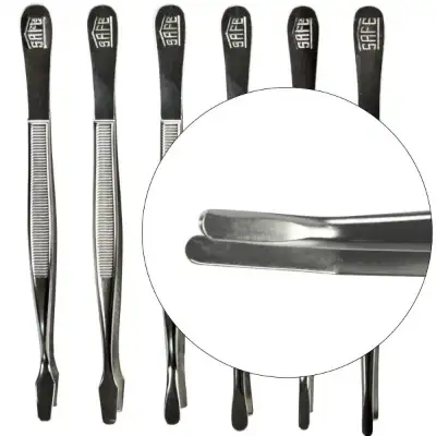 Curved Narrow Tip Nickel Tongs - 4 3/4"