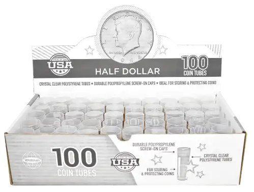 Round Coin Tube-Half-Dollar, 100/box