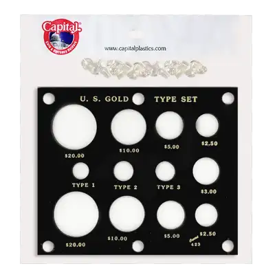 Gold Type Set Lib. 20, 10, 5, 3, 2.50, Type I,II,III