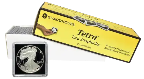 American Silver Eagle 2x2 Tetra Snaplock Coin Holder -  25 per pack