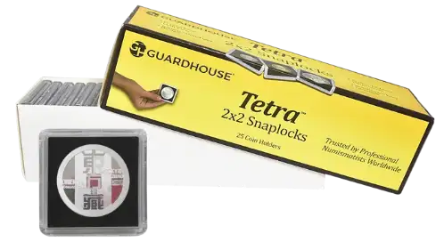 39mm Silver Round 2x2 Tetra Snaplock Coin Holder  - 25 per pack