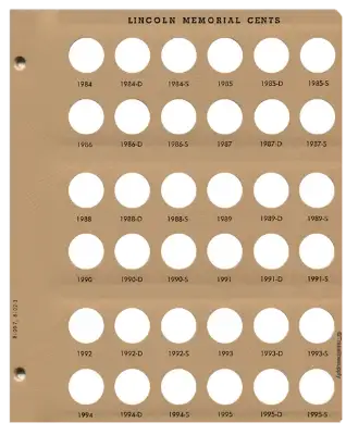 Lincoln Cents With Proof Replacement Page (1984 - 1995)