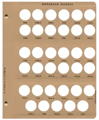 Jefferson Nickels Replacement Page (1938 - 1949)