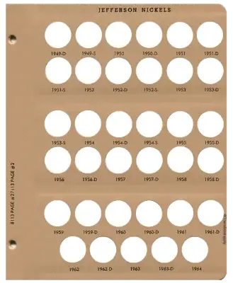 Jefferson Nickels Replacement Page (1949 - 1964)