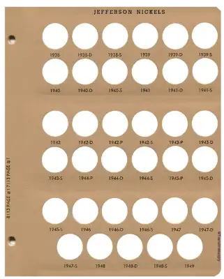 Jefferson Nickels with proof Replacement Page 1 1938-P - 1949-P