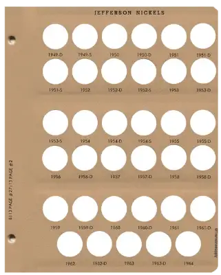 Jefferson Nickels with proof Replacement Page 2 1949D - 1964