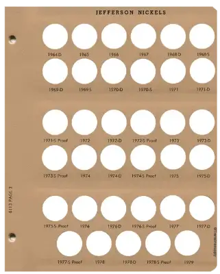 Jefferson Nickels With Proof Replacement Page (1964 - 1979)