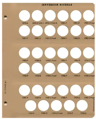 Jefferson Nickels With Proof Replacement Page (1979 - 1990)