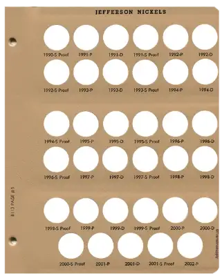 Jefferson Nickels With Proof Replacement Page (1990 - 2002)