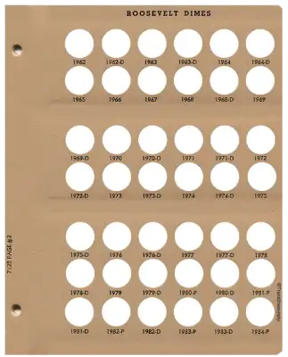 Roosevelt Dimes Replacement Page (1962 - 1984)