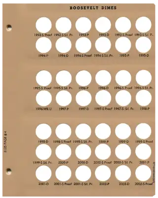 Roosevelt Dimes With Proof Replacement Page (1992 - 2002)
