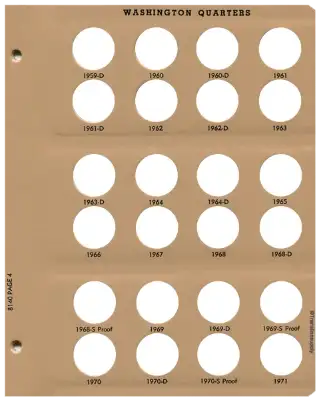 Washington Quarters with Proof Replacement Page 4 1959 D - 1971
