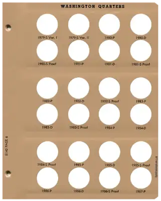 Washington Quarters with Proof Replacement Page 6 1979-S-1987-P