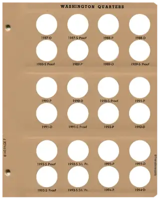 Washington Quarters with Proof Replacement Page 7 1987-D-1994-D