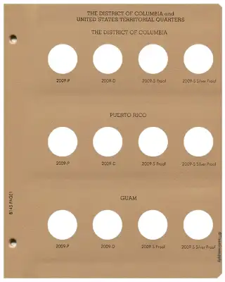 Statehood Quarters DC & Territories w/proof Replacement Page 1 DC 2009 P-Guam 2009 S Sil. Pr.