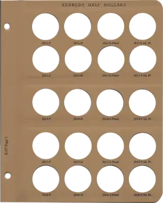 Kennedy Half Dollar Vol 2, P&D w/proof Replacement Page 1 2012P-2016 Sil. Pr.
