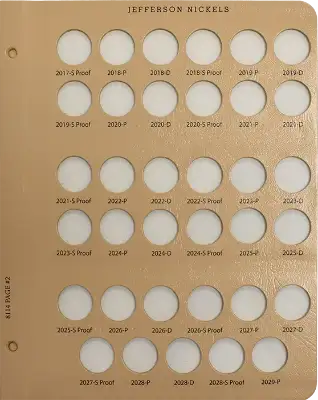 Jefferson Nickels With Proof Replacement Page (2017 - 2029)