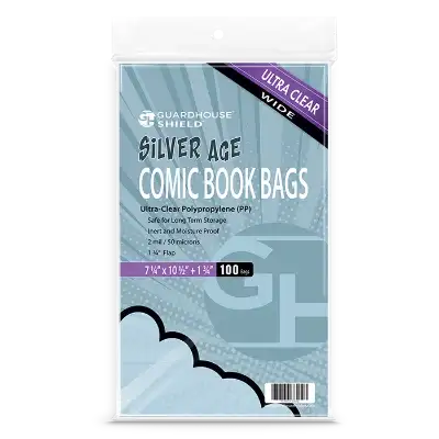 Shield Bag for Thicker Silver Comic Books (Wide Size) - 7 1/4 x 10 1/2