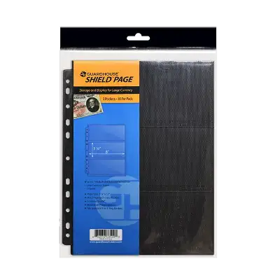 3 Pocket Double-Sided Pages for Large-Sized Currency - 10 Pack