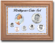 Solid Oak Birthyear Frame Cent thru Large $ - Blue