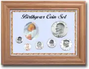 Solid Oak Birthyear Frame Cent thru Large $ - Blue