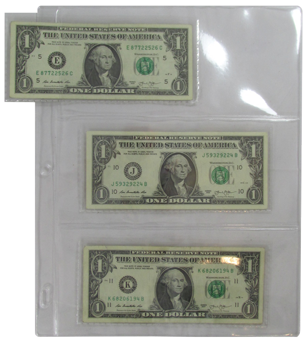 UNITRADE  3 POCKET PAGE FOR  BANK NOTE HOLDERS package of 5 #4 